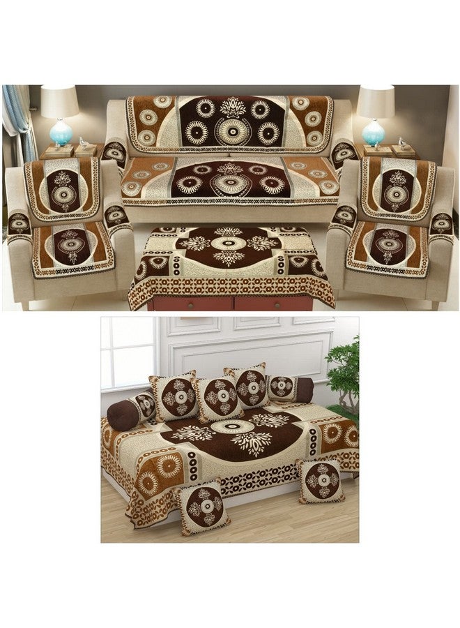 SAWNA HOMES طقم أغطية أريكة مطبوعة ثقيلة 5 مقاعد من SAWNA HOMES 3,1,1 مع ملاءة ديوان، 5 وسائد و 1 غطاء طاولة، 2 غطاء وسادة، واقي أثاث مريح لتزيين المنزل (21 قطعة، بني) - Image 3