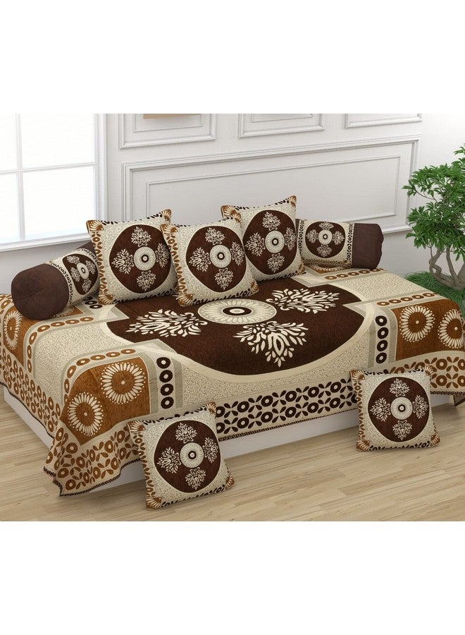 SAWNA HOMES طقم أغطية أريكة مطبوعة ثقيلة 5 مقاعد من SAWNA HOMES 3,1,1 مع ملاءة ديوان، 5 وسائد و 1 غطاء طاولة، 2 غطاء وسادة، واقي أثاث مريح لتزيين المنزل (21 قطعة، بني) - Image 2