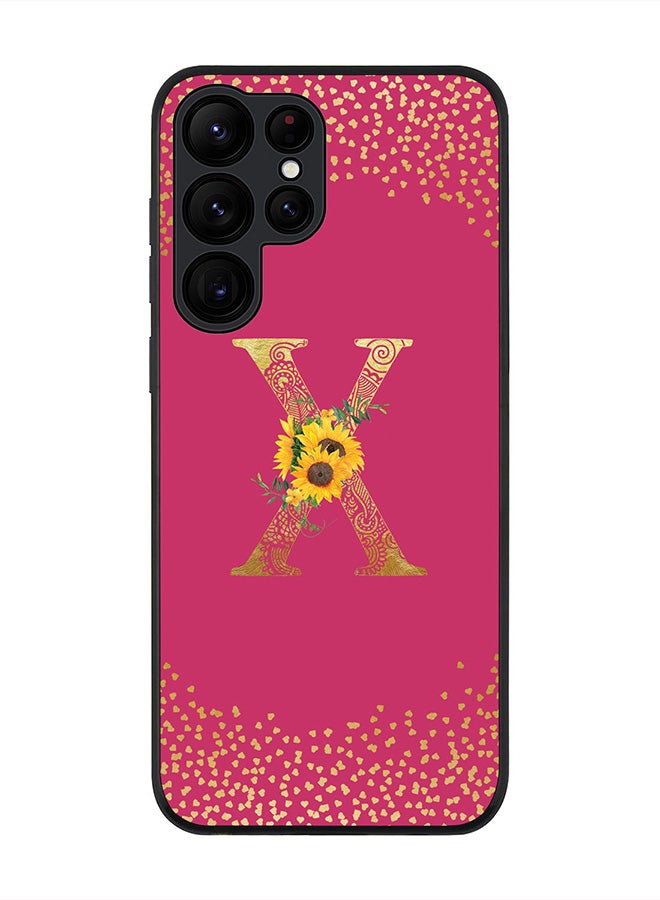 Stylizedd Rugged Black edge case for Samsung Galaxy S22 Ultra 5G, Soft Phone case Custom Monogram Initial Letter Mandala Floral Pattern Alphabet- X (Dark Pink Rose) - Image 1