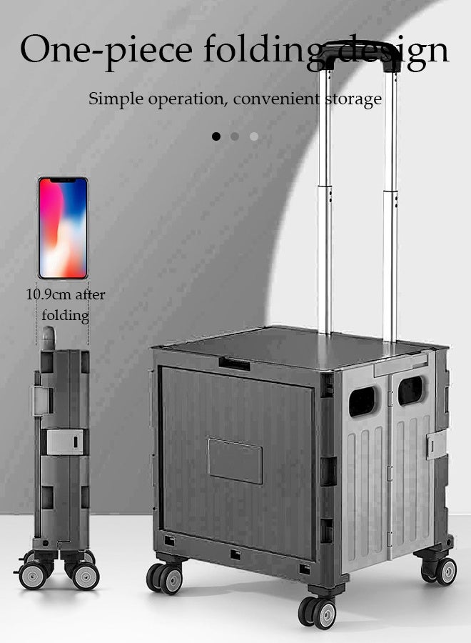 DUNISO Folding Shopping Cart，Portable Rolling Crate Handcart with Lid and 2 Wheels，Adjustable Height Small Cart, Suitable for Mobile, Grocery Shopping, Luggage, Black - Image 5