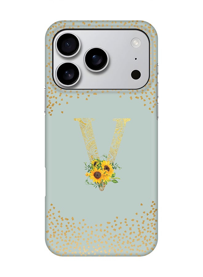 Stylizedd For iPhone 17 Pro,Case, [Compatible with MagSafe] Magnetic cover Slim fit Protection Matte, - Custom Floral Monogram - V  (Light Grey )