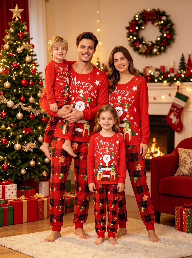 European and American Christmas Family Pajamas Set - Long Sleeve, Cozy for All Seasons