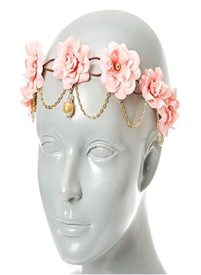 claire's - Girl'S Gold Chain Flower Crown Headwrap - Blush Pink - Image 1
