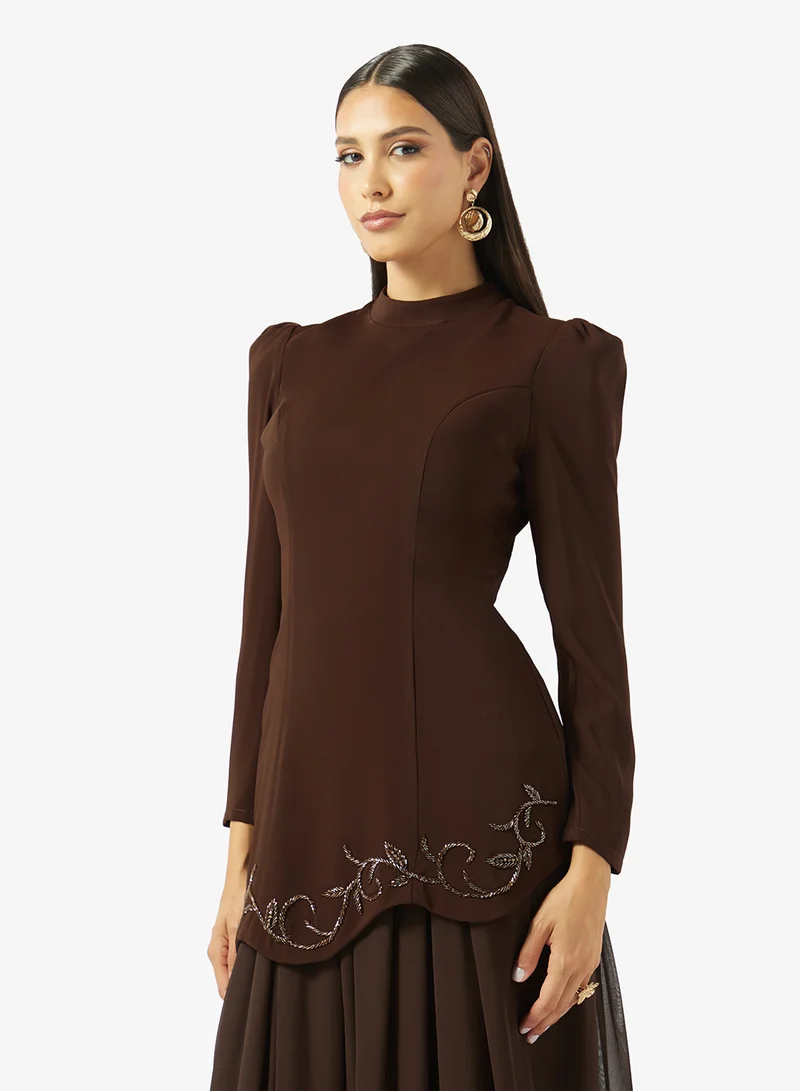Akadia Fashion  BEADED WAVY WAIST LINE CREPE DRESS for Women | Best Price UAE