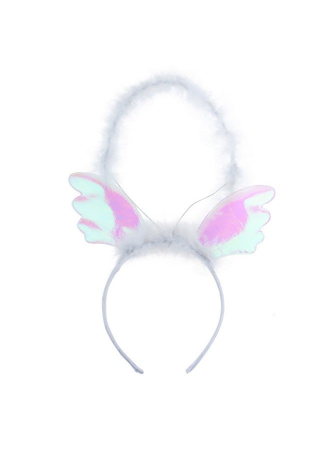 Lux Accessories White Angle Crown Mini Wings Furry Fashion Headband Star Wand - Image 2