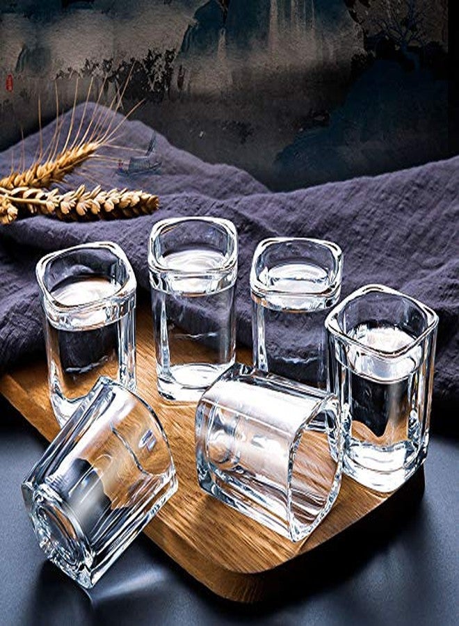 VILON Premium Heavy Base Shot Glass Set 12 | Crystal Square Shot Glasses for Party Bar, Vodka & Tequila | 60 ML | Transparent(Brown Tray not Include) - Image 3