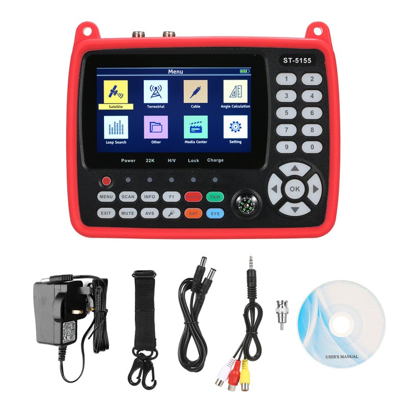 Digital Satellite Finder Meter DVB-S/S2/T/T2/C Combo Meter Portable Satellite TV Signal Finder 2600mAh Rechargeable Digital Handheld Signal Meter Satellite Finder H.264/H.265 HEVC MPEG-2/4 4.3 Inch - Image 1