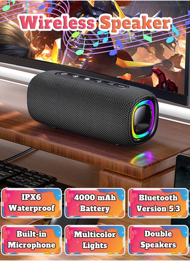 Wireless Bluetooth Speaker - Portable Mini Speaker With Battery - RGB Light - Stereo Sound - IPX6 Waterproof - Support TF Card, U Disk 