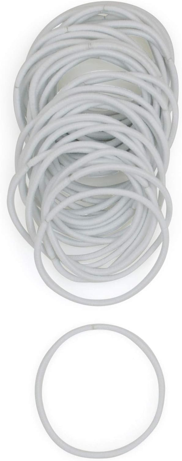 Heliums Thin Hair Elastics  White  2mm Ties for Thin Hair 175 Inch Medium Hold No Damage Ponytail Holders  40 Count