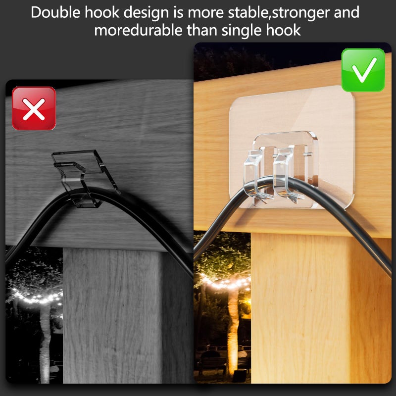 Galetcy Hooks for Outdoor String Lights - 100 Pack with Adhesive Strips - No Damage, No Tools, No Holes, Waterproof and UV-Resistant, Perfect for Christmas and Patio Decor - Image 3