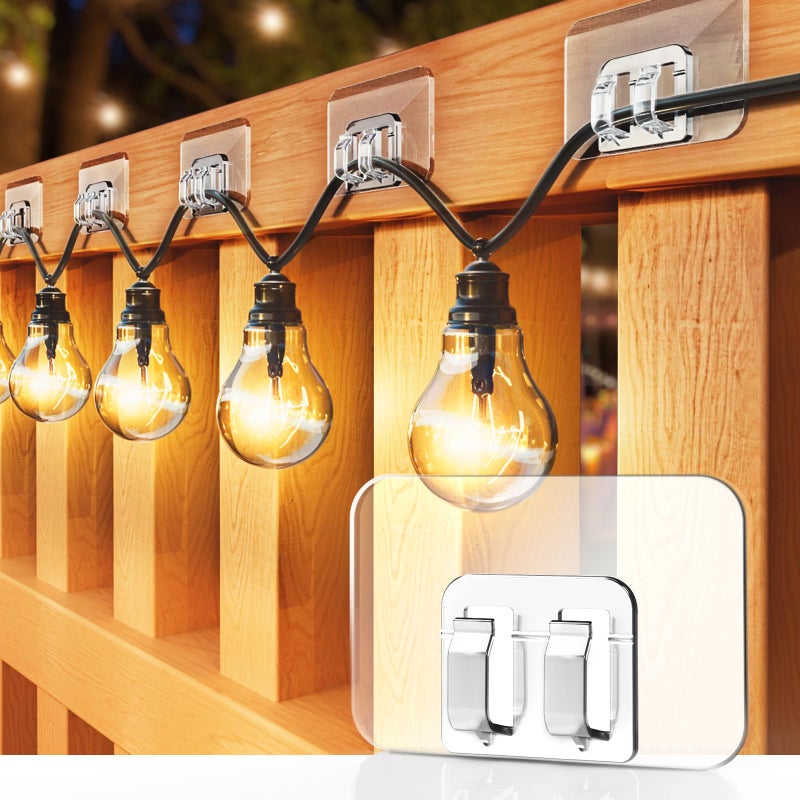 Galetcy Hooks for Outdoor String Lights - 100 Pack with Adhesive Strips - No Damage, No Tools, No Holes, Waterproof and UV-Resistant, Perfect for Christmas and Patio Decor - Image 1
