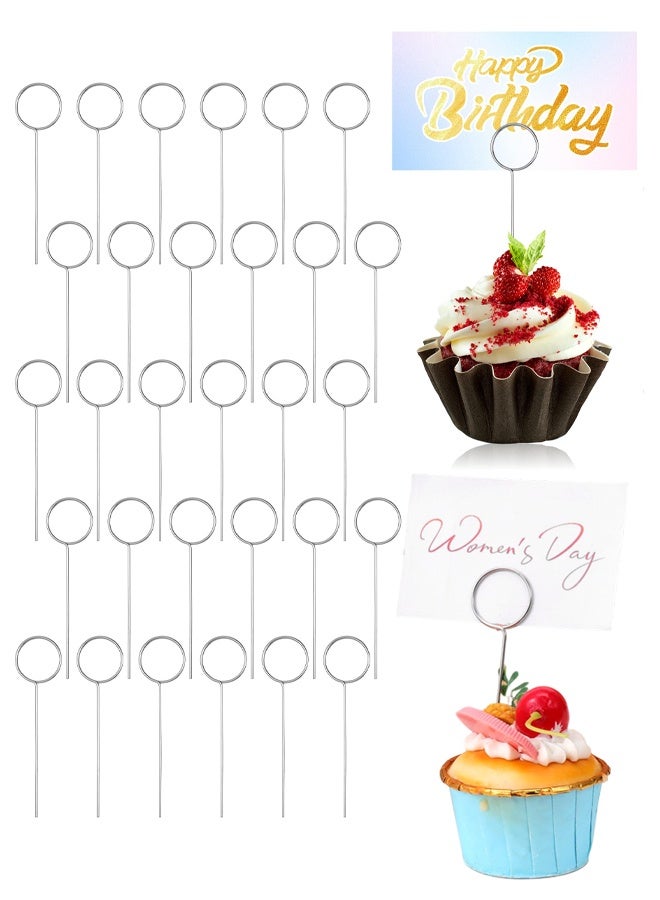 30PCS Flower Card Holder Stick, Wire Place Cards Holder, Stainless Steel Cake Photo Pin, Round Shape Table Name Number Note Holders for Meat Food DIY Party Accessories Decoration - Image 1