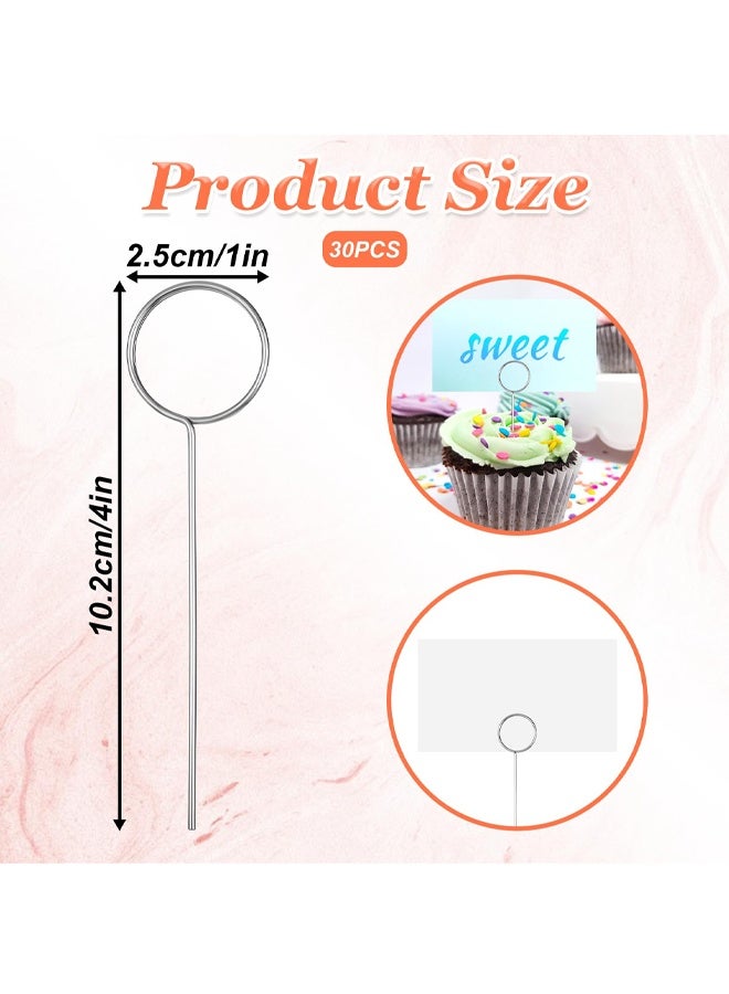 30PCS Flower Card Holder Stick, Wire Place Cards Holder, Stainless Steel Cake Photo Pin, Round Shape Table Name Number Note Holders for Meat Food DIY Party Accessories Decoration - Image 2