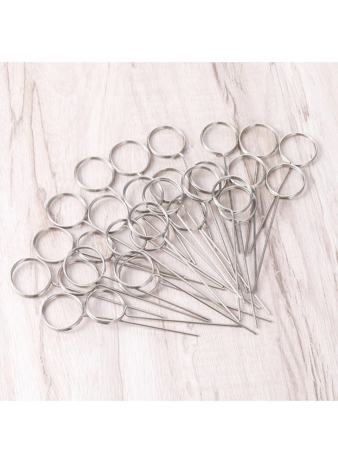30PCS Flower Card Holder Stick, Wire Place Cards Holder, Stainless Steel Cake Photo Pin, Round Shape Table Name Number Note Holders for Meat Food DIY Party Accessories Decoration - Image 3