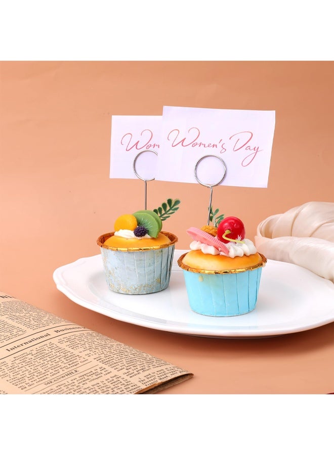 30PCS Flower Card Holder Stick, Wire Place Cards Holder, Stainless Steel Cake Photo Pin, Round Shape Table Name Number Note Holders for Meat Food DIY Party Accessories Decoration - Image 4