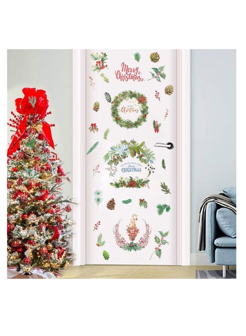 ECVV 4 Pcs Merry Christmas Wall Decal Christmas Wreath Wall Sticker Christmas Window Decal Sticker Xmas Peace Removable Wall Decor for Bedroom Living Room Home Office Decor - Image 3