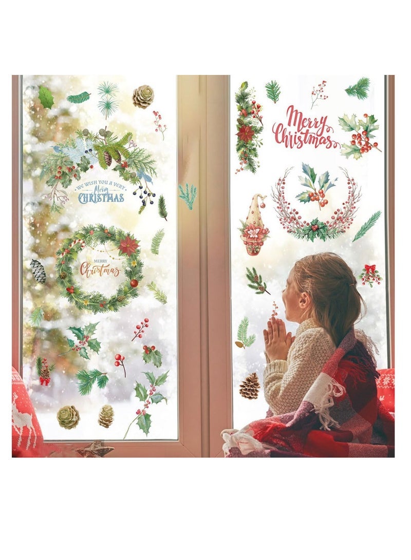 ECVV 4 Pcs Merry Christmas Wall Decal Christmas Wreath Wall Sticker Christmas Window Decal Sticker Xmas Peace Removable Wall Decor for Bedroom Living Room Home Office Decor - Image 1