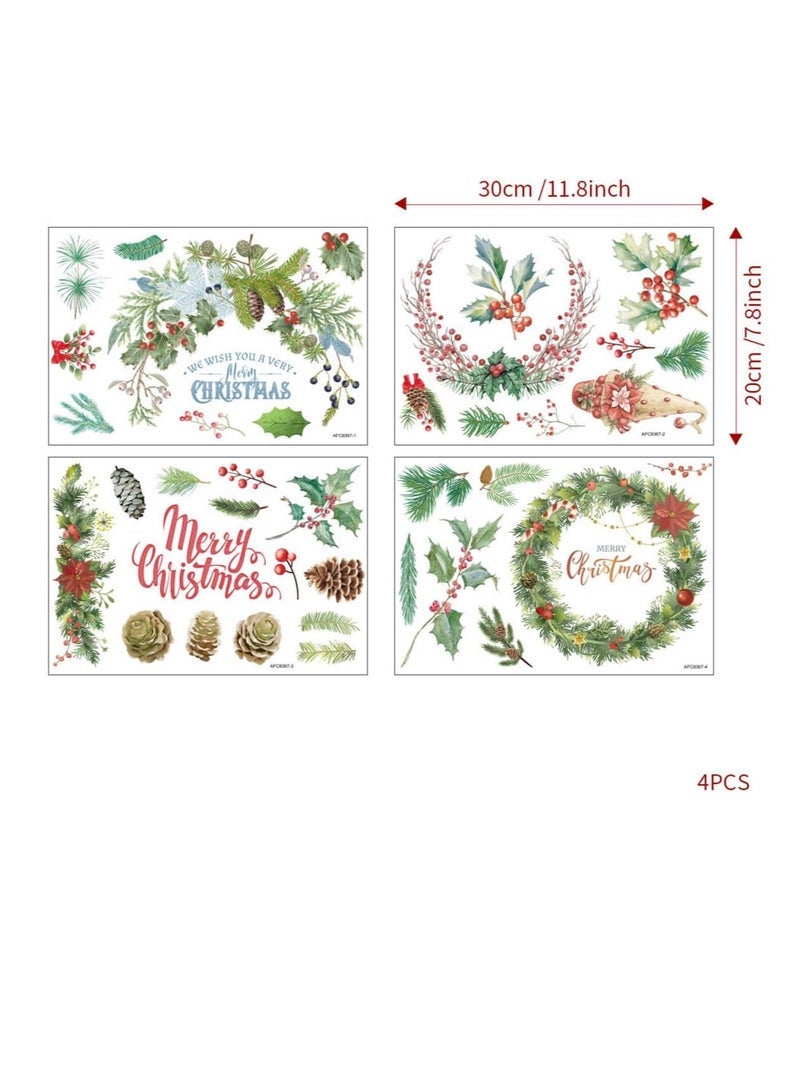 ECVV 4 Pcs Merry Christmas Wall Decal Christmas Wreath Wall Sticker Christmas Window Decal Sticker Xmas Peace Removable Wall Decor for Bedroom Living Room Home Office Decor - Image 5