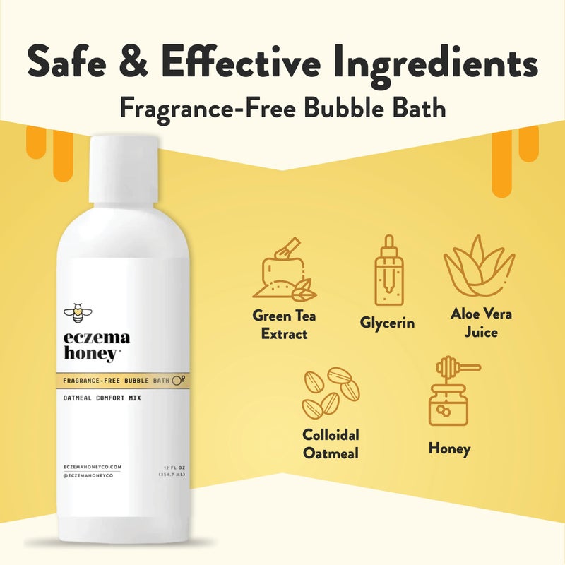 ECZEMA HONEY Fragrance-Free Oatmeal Comfort Bubble Bath - Sensitive Skin Body Wash & Bath Soak - Moisturizing Bath Products - Nourishing Bubble Bath for Women, Men, & Kids (12 Oz) - Image 2