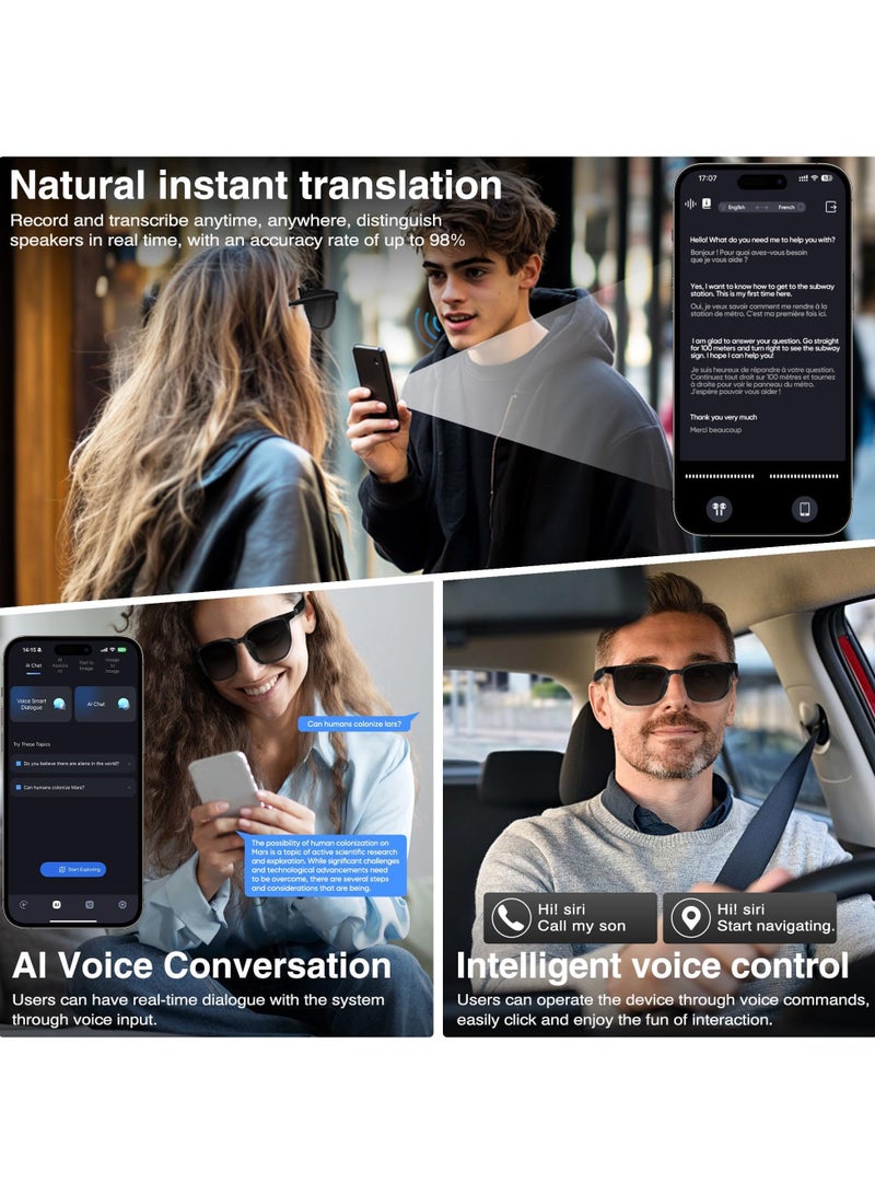 Nanak نظارات ذكية مع الذكاء الاصطناعي، نظارات بلوتوث مع أكثر من 110 ترجمة، نظارات ذكية للرجال والنساء، نظارات بلوتوث متعددة الوظائف للرجال (أسود) - Image 5