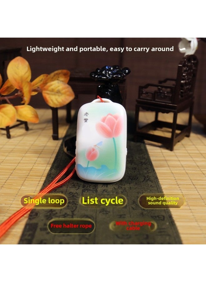 Lotus Pendant Halter Player Meditation Music Small Stereo HD Sound Quality Elderly Listening Music Charging Portable MP3-Body Color:Lotus Color Picture Built-in 38 Tracks-Memory Capacity:Card  - Image 3