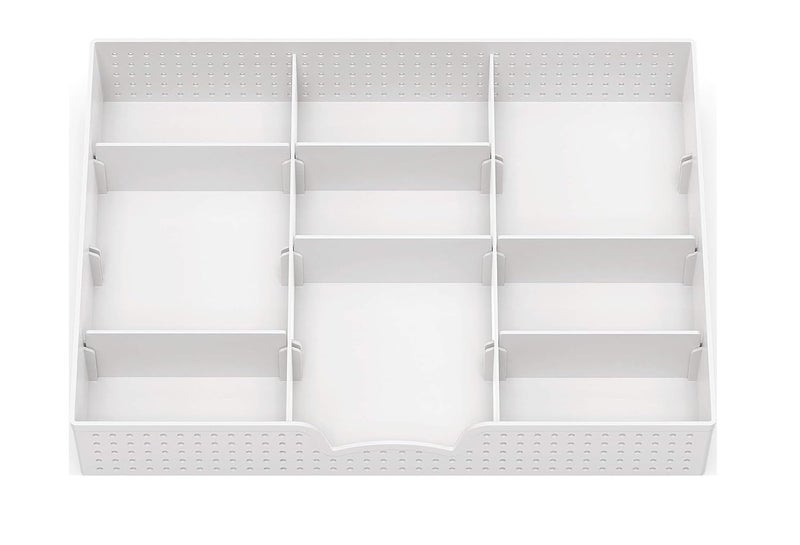 Xacton 3 Slot Drawer Organizer with 9 Adjustable Dividers I MultiFunctional Storage Tray I Stackable Drawer I Wardrobe Organiser Rack for Makeup Vanity HomeOffice Accessories White Pack of 1 - Image 1