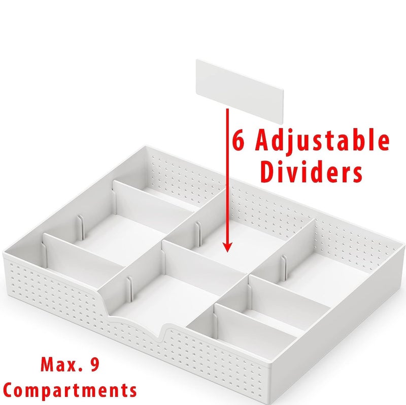 Xacton 3 Slot Drawer Organizer with 9 Adjustable Dividers I MultiFunctional Storage Tray I Stackable Drawer I Wardrobe Organiser Rack for Makeup Vanity HomeOffice Accessories White Pack of 1 - Image 2