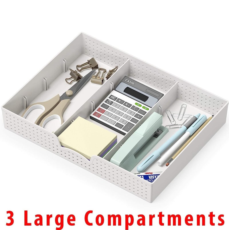Xacton 3 Slot Drawer Organizer with 9 Adjustable Dividers I MultiFunctional Storage Tray I Stackable Drawer I Wardrobe Organiser Rack for Makeup Vanity HomeOffice Accessories White Pack of 1 - Image 3