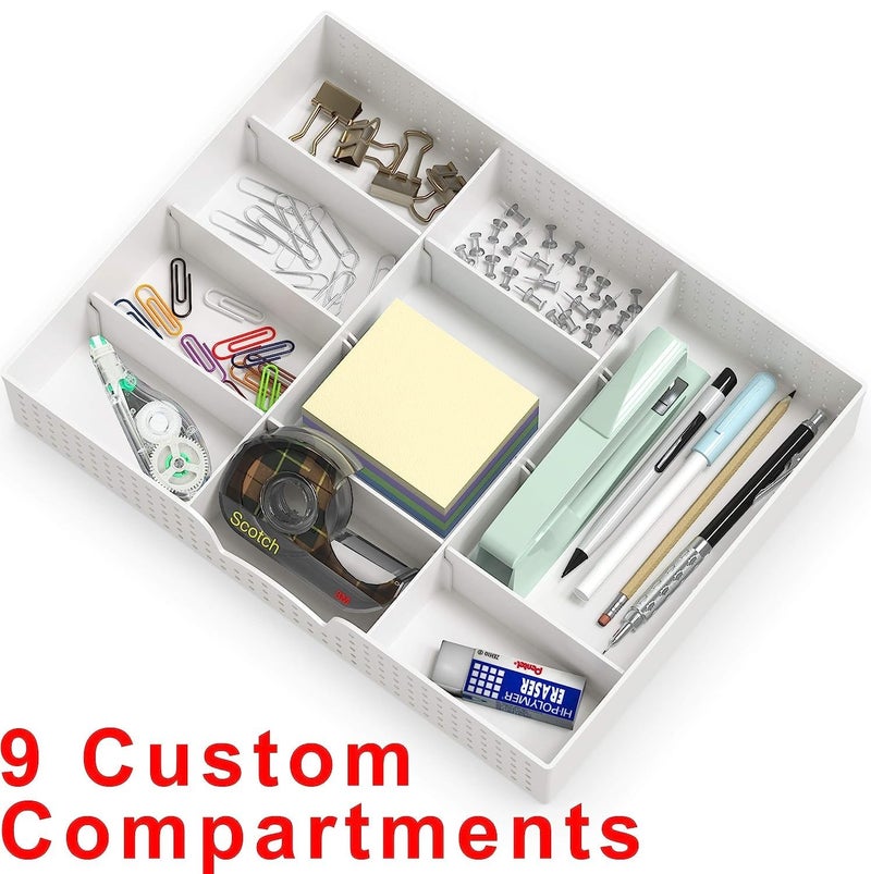 Xacton 3 Slot Drawer Organizer with 9 Adjustable Dividers I MultiFunctional Storage Tray I Stackable Drawer I Wardrobe Organiser Rack for Makeup Vanity HomeOffice Accessories White Pack of 1 - Image 4