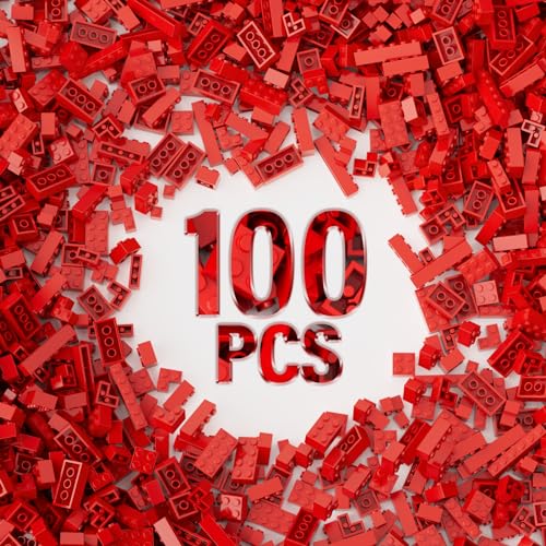 YUJHITP 100 Piece Classic Building Blocks Compatible with Lego Red Bricks in Bulk - Image 1