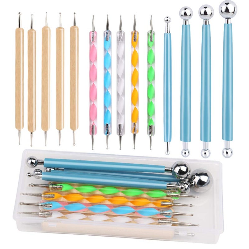 LOKUNN 14 Pcs Dotting Tools Ball Styluses with Box, Dotting Tools Set Rock Painting, Pottery Clay Modeling Embossing Nail Art - Image 1