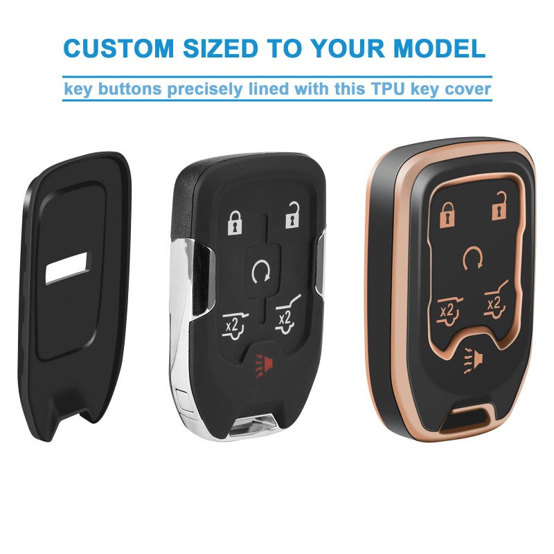 artapek Key Fob Cover For Chevy Tahoe Suburban Gmc Yukon Accessories With Keychain 6 Button Key Shell Case Tpu (Blue) - Image 3