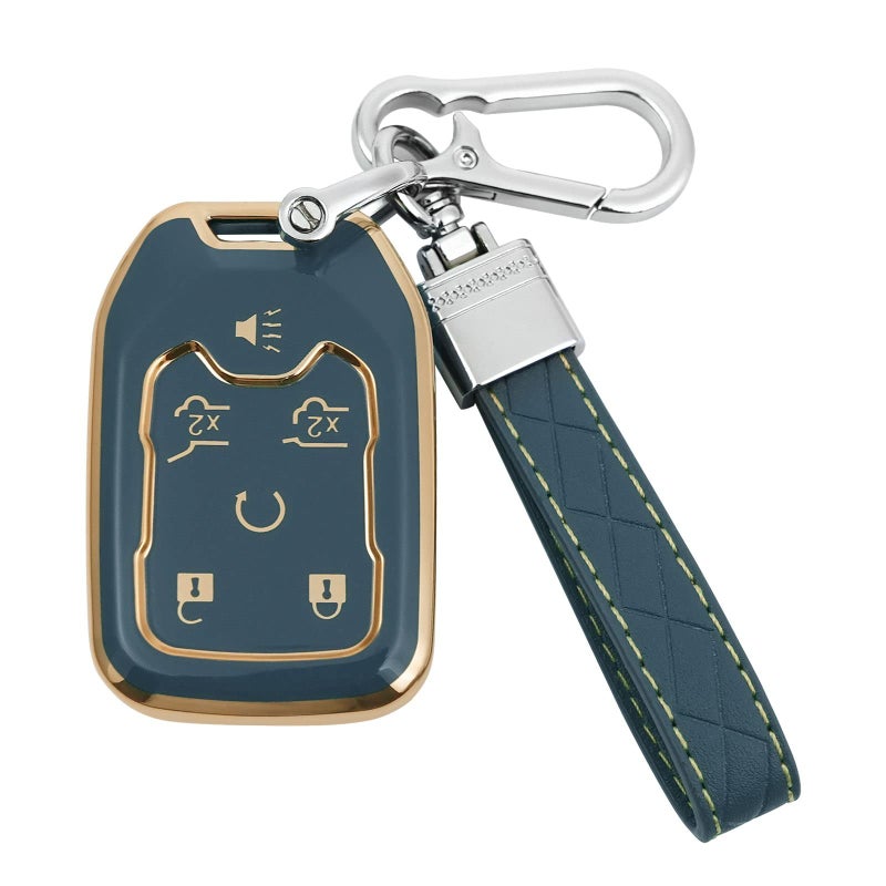 artapek Key Fob Cover For Chevy Tahoe Suburban Gmc Yukon Accessories With Keychain 6 Button Key Shell Case Tpu (Blue) - Image 1