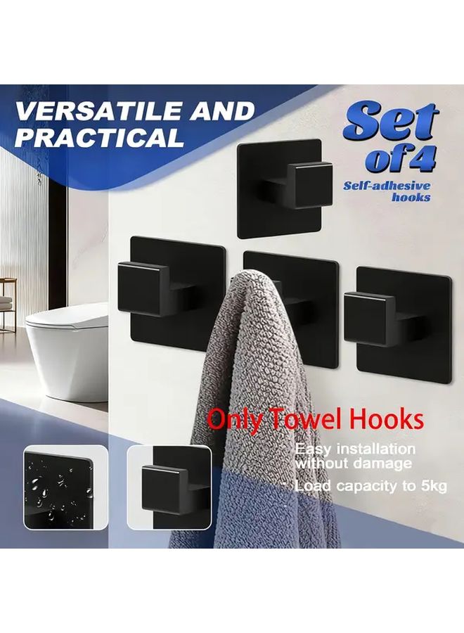 Black 4pcs Self Adhesive Towel Hooks Rust Resistant Space Saving Solution - Image 2