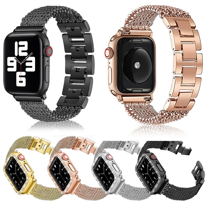 Thin Chain Steel Watch Band For Apple Watch Ultra 49mm&Watch Ultra 2 49mm / Series 9&8&7 45mm / SE 3&SE 2&6&SE&5&4 44mm / 3&2&1 42mm(Black)