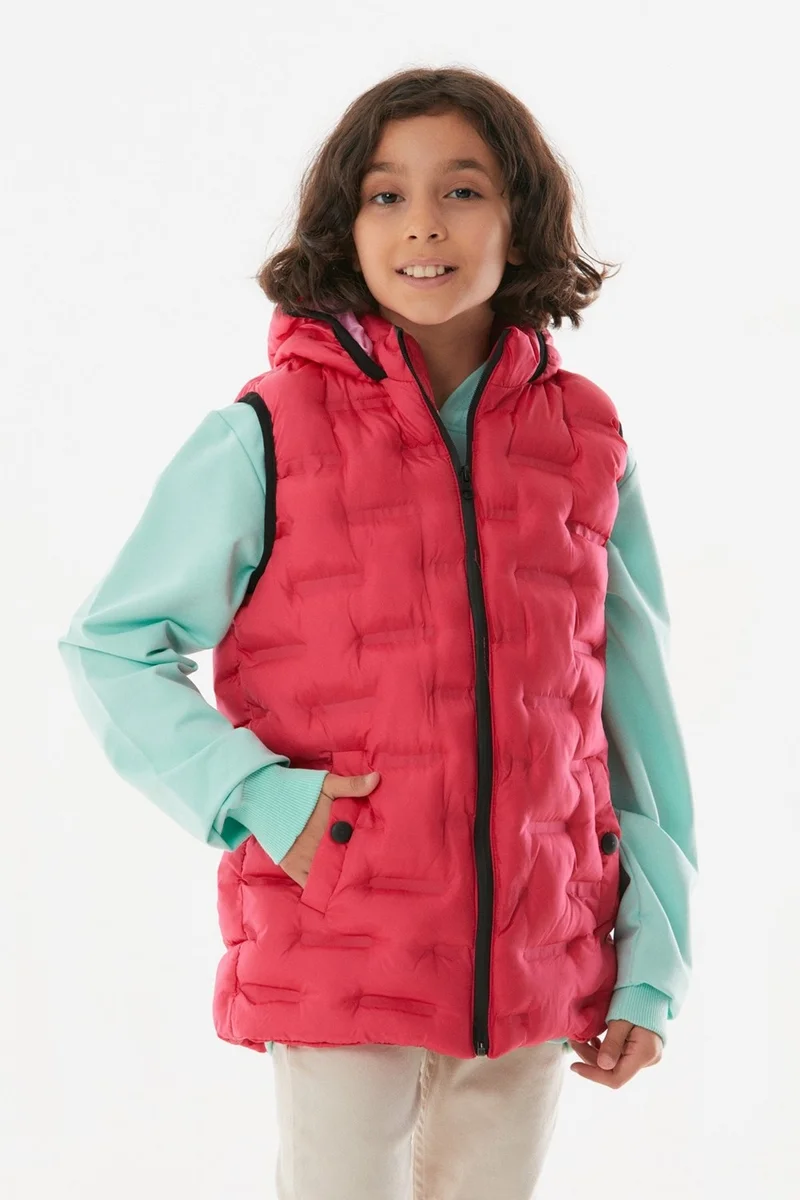 فولامودا Hooded Unisex Children's Puffer Vest with Pocket Snaps