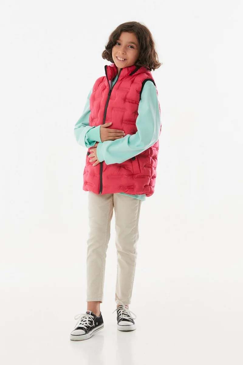 فولامودا Hooded Unisex Children's Puffer Vest with Pocket Snaps