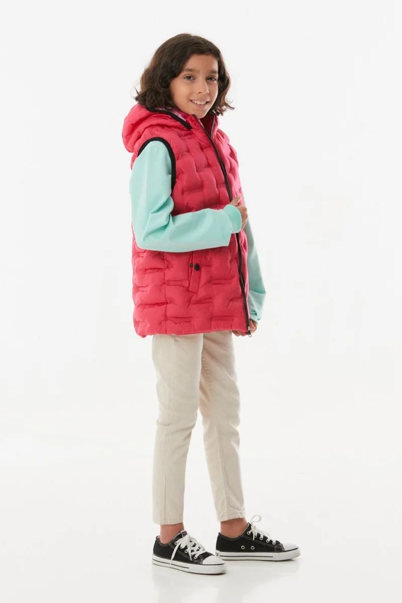 فولامودا Hooded Unisex Children's Puffer Vest with Pocket Snaps