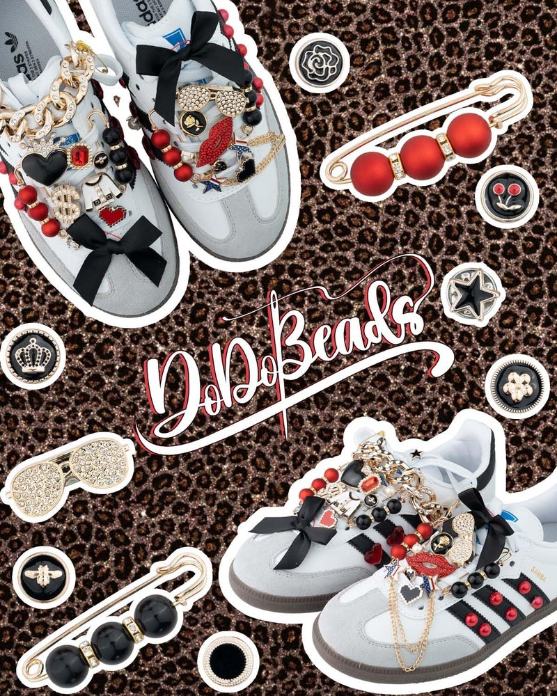 DoDoBeads 85 Pcs Junk Socks Charms Kit, Black and Red Charms for Socks, Brooches and Pins for Women, ShoeCharms with Bows, Sneakers DIY Kit with Pearls Rhinestones Chains - Image 5