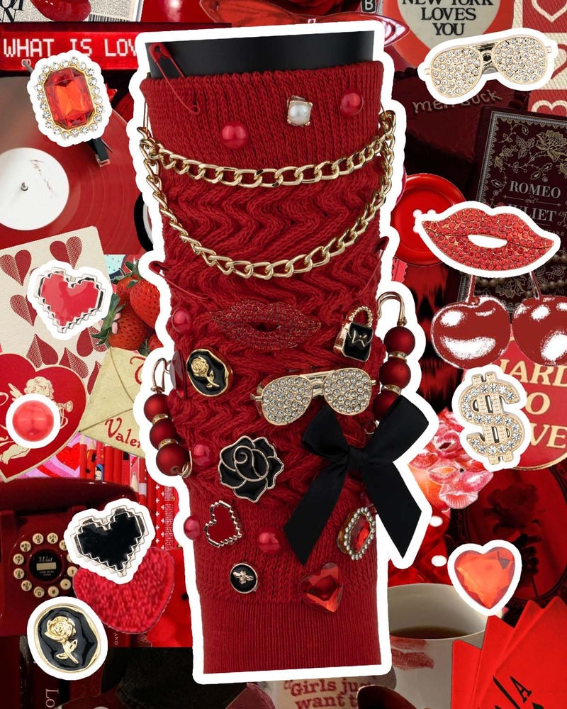 DoDoBeads 85 Pcs Junk Socks Charms Kit, Black and Red Charms for Socks, Brooches and Pins for Women, ShoeCharms with Bows, Sneakers DIY Kit with Pearls Rhinestones Chains - Image 3