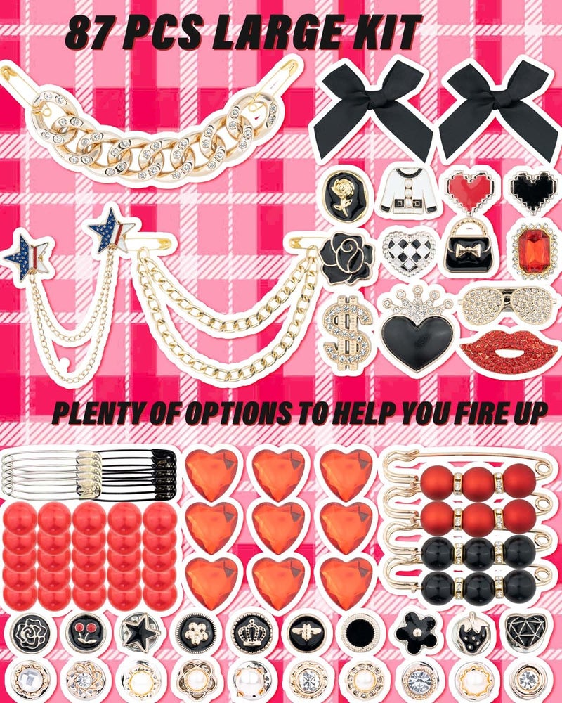 DoDoBeads 85 Pcs Junk Socks Charms Kit, Black and Red Charms for Socks, Brooches and Pins for Women, ShoeCharms with Bows, Sneakers DIY Kit with Pearls Rhinestones Chains - Image 2