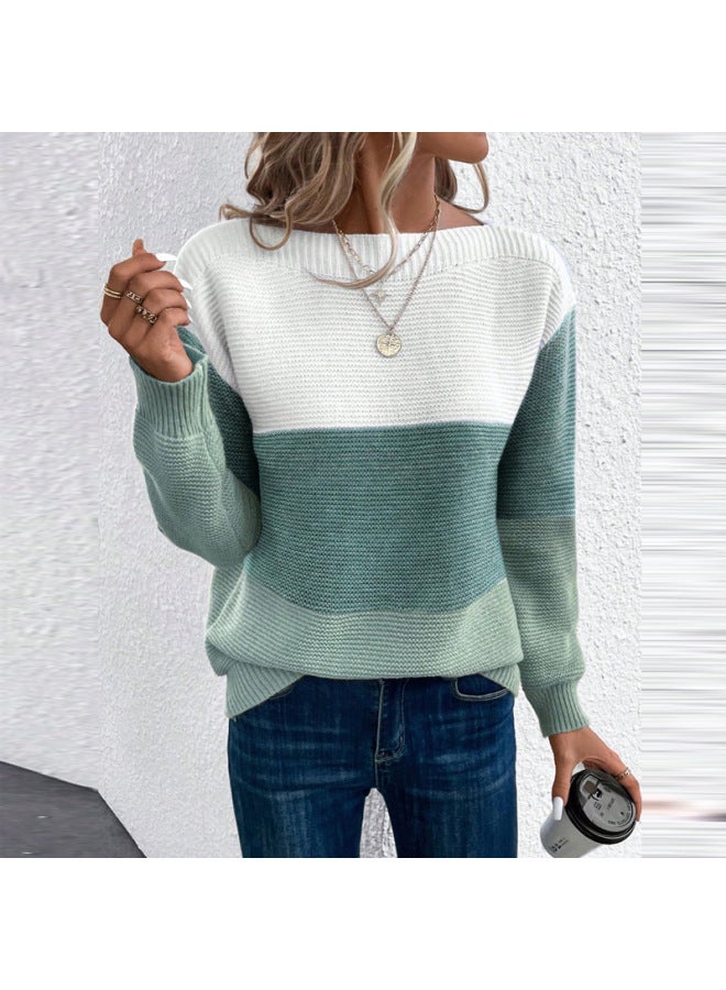 Europe And The United States Hot Women's Autumn And Winter Round Neck Sching Color Long Sleeve Sweater Loose Casual over Sweater