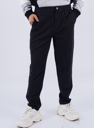 Men’s Checked Design Elastic Waist Casual Pant in Pure Black