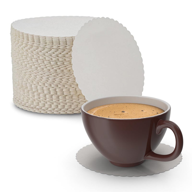MT Products White Thin Paper Coasters 325  Scalloped Edge Disposable Coasters for Drinks Protection Against Leaks and Spills  Pack of 200