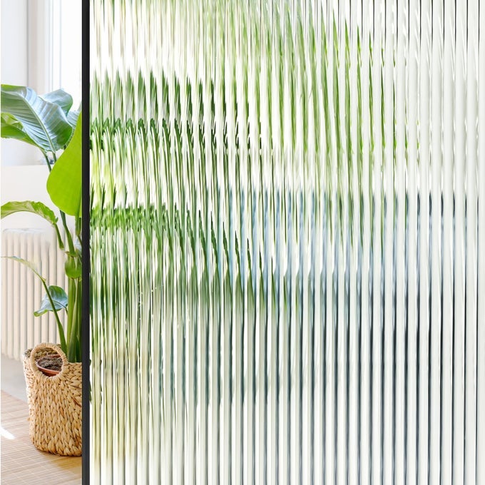 WINDOW PRIVACY FILM 3D REEDED GLASS STATIC CLINGS FLUTED FROSTED DECORATIVE WINDOW STICKERS WINTER HEAT CONTROL SUN BLOCKING FILM PEEL AND STICK ADHESIVE DOOR COVER175X787INTRANSPARENT