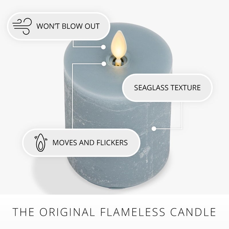 Luminara Seaglass Rechargeable Flameless LED Candle, Silver Blue 3.8" x 5.3", Moving Flame Pillar Timer, USB Type-C Charging Cable, Unscented Real Wax - Image 5