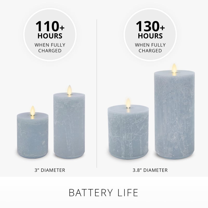 Luminara Seaglass Rechargeable Flameless LED Candle, Silver Blue 3.8" x 5.3", Moving Flame Pillar Timer, USB Type-C Charging Cable, Unscented Real Wax - Image 2