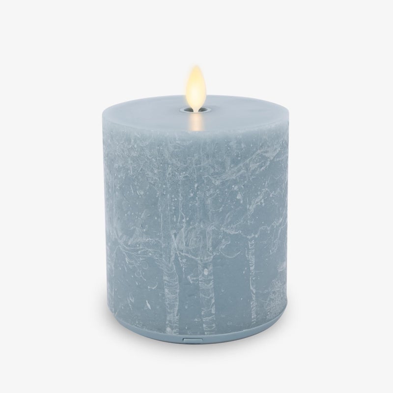 Luminara Seaglass Rechargeable Flameless LED Candle, Silver Blue 3.8" x 5.3", Moving Flame Pillar Timer, USB Type-C Charging Cable, Unscented Real Wax - Image 1