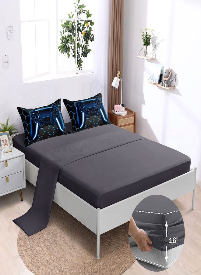 BDUCOK 6 Piece Gamer Comforter Sets Bed in A Bag for Boys Teen Kids,Honeycomb Gaming Bedding Sets Gamepad Comforter Microfiber Bed Set for All Season Gamer Home Decor(Blue,6 Piece Sets30022-Full) - Image 5