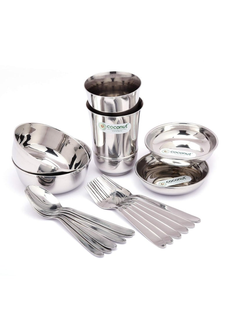Coconut Coconut Stainless Steel Heavy Guage Mirror Finish Dinner Set/Dinnerware & Serveware - 22 Pc  - Image 3